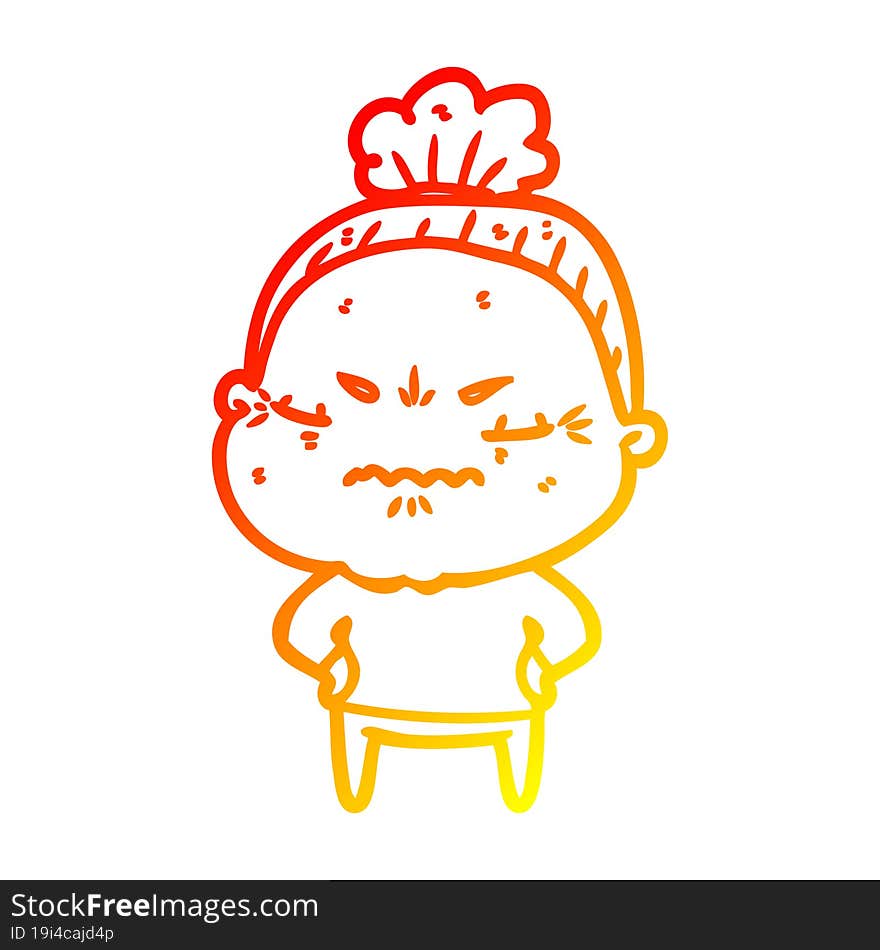 warm gradient line drawing cartoon annoyed old lady