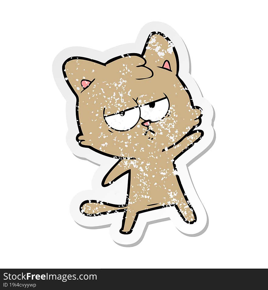 distressed sticker of a bored cartoon cat