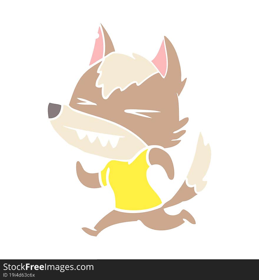 angry wolf flat color style cartoon