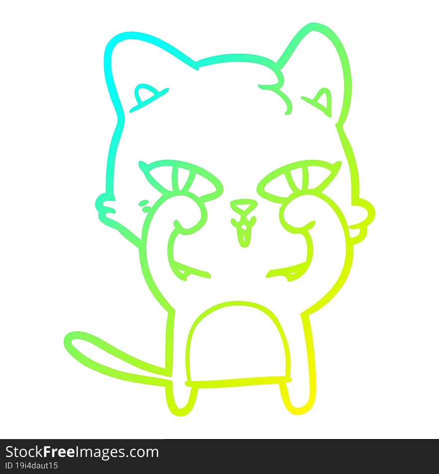 cold gradient line drawing cartoon cat rubbing eyes