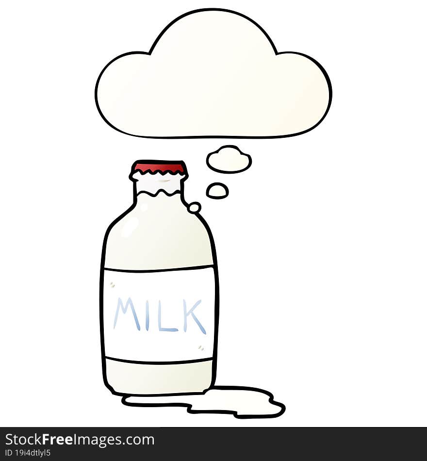 cartoon milk bottle and thought bubble in smooth gradient style