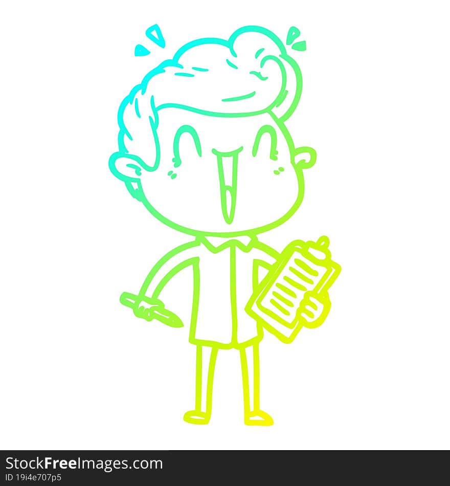 cold gradient line drawing of a cartoon excited man