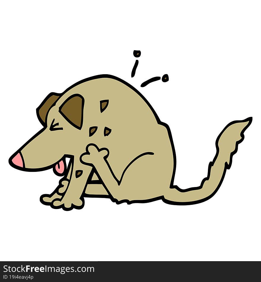 hand drawn doodle style cartoon dog scratching