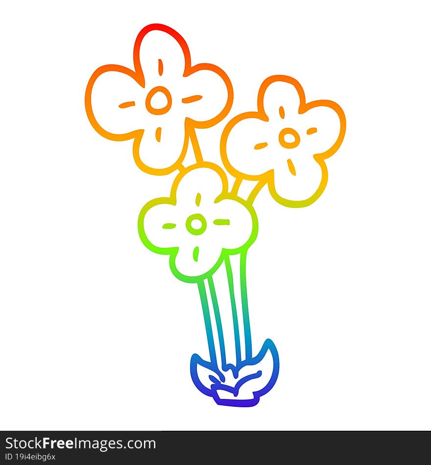 Rainbow Gradient Line Drawing Cartoon Bunch Of Flowers