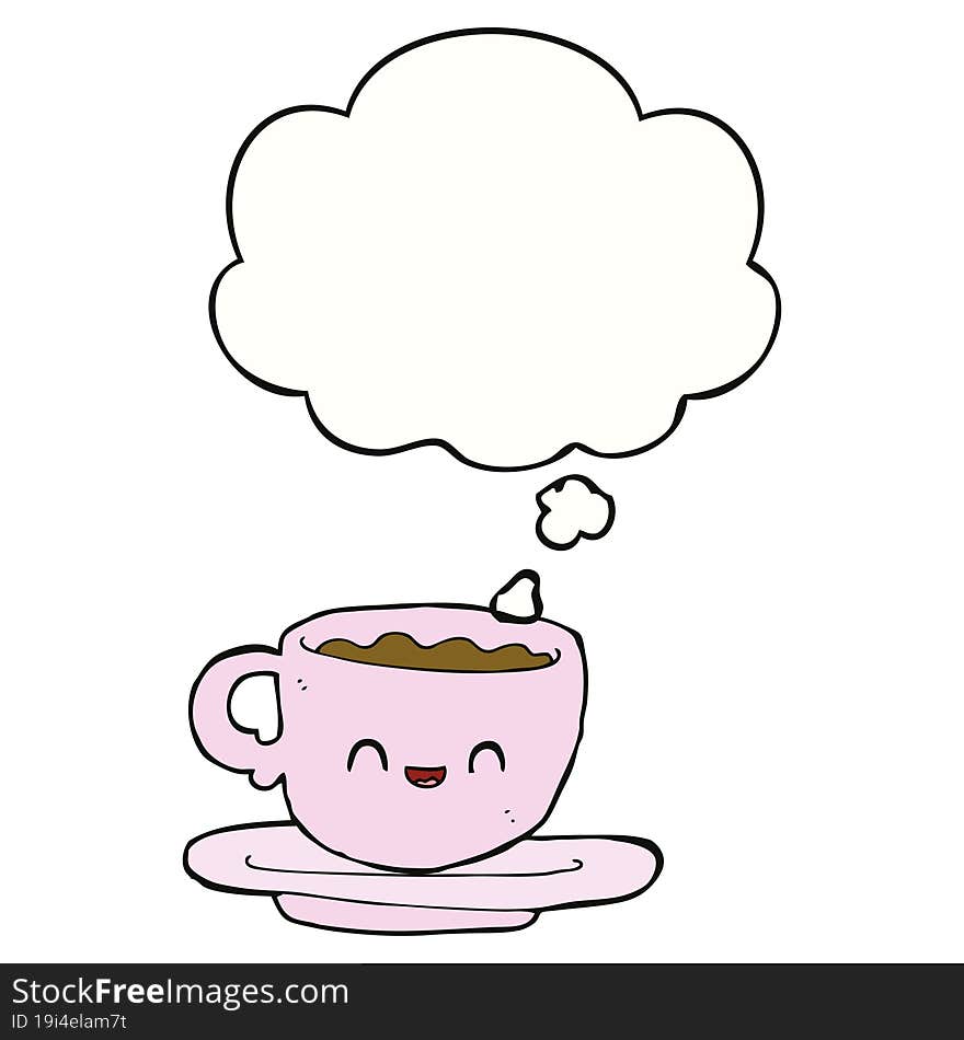 Cartoon Hot Cup Of Coffee And Thought Bubble