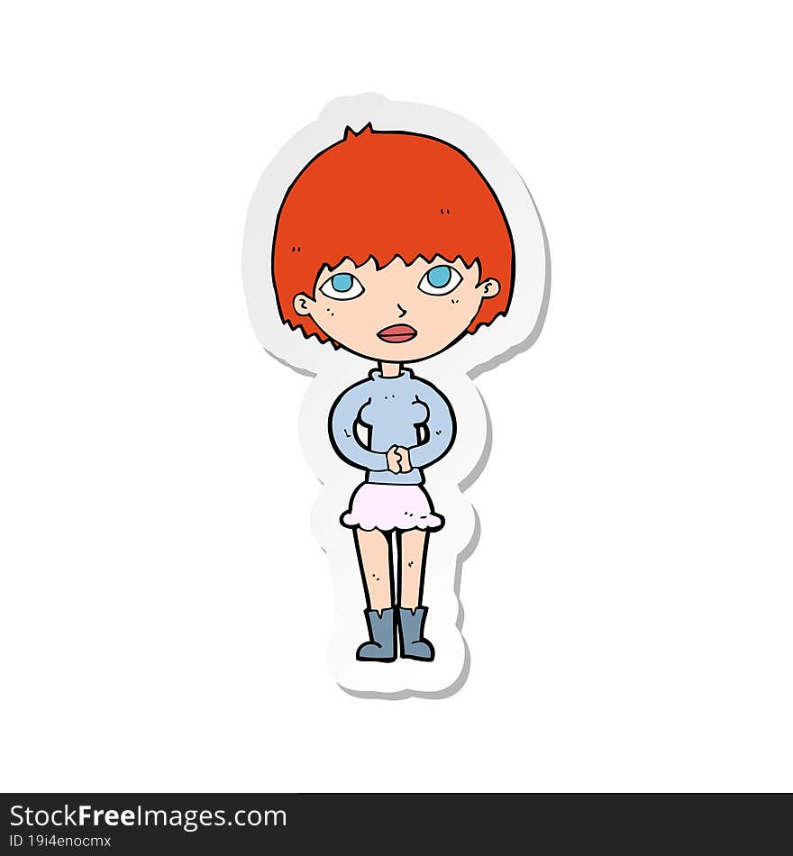 sticker of a cartoon woman waiting patiently