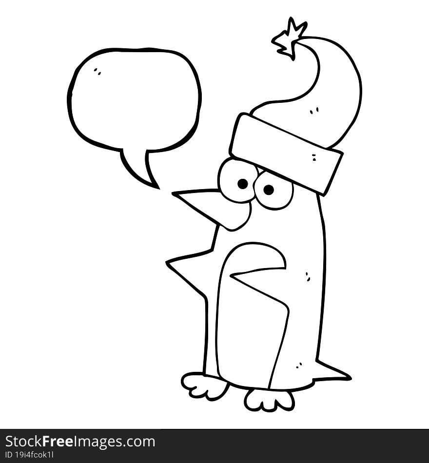 freehand drawn speech bubble cartoon christmas penguin