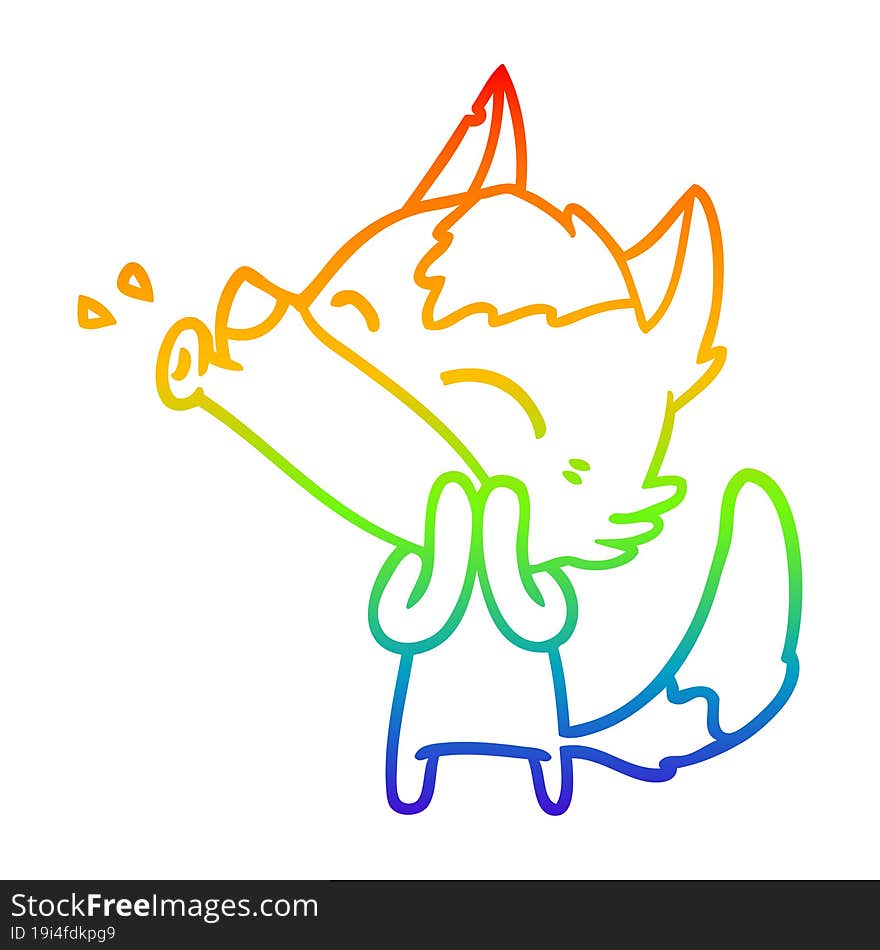 rainbow gradient line drawing howling wolf cartoon