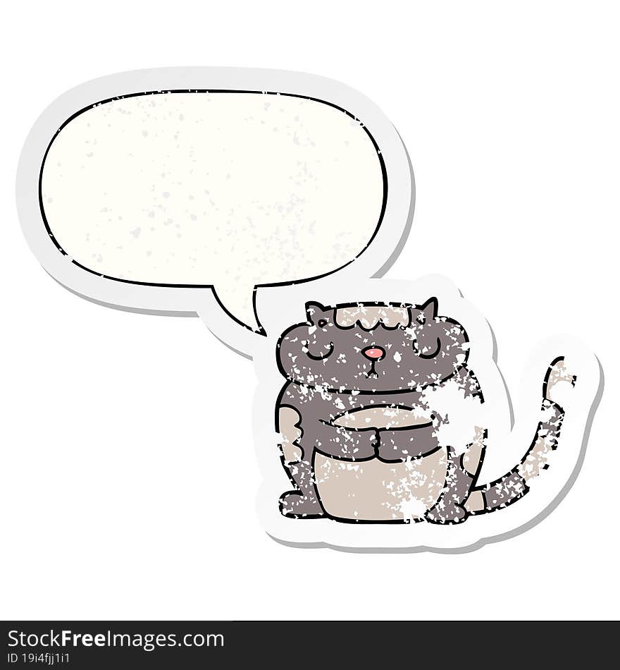 cute cartoon cat and speech bubble distressed sticker