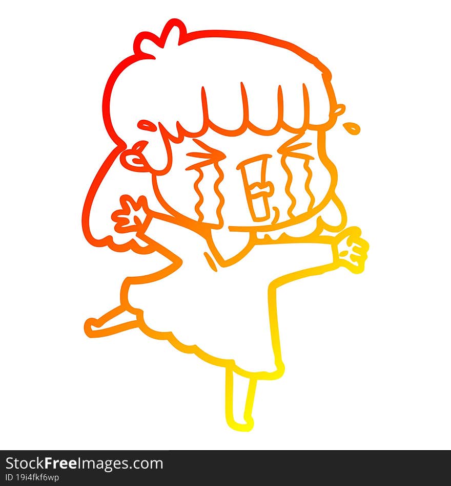 warm gradient line drawing cartoon woman in tears