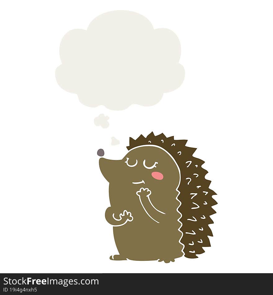 cute cartoon hedgehog and thought bubble in retro style