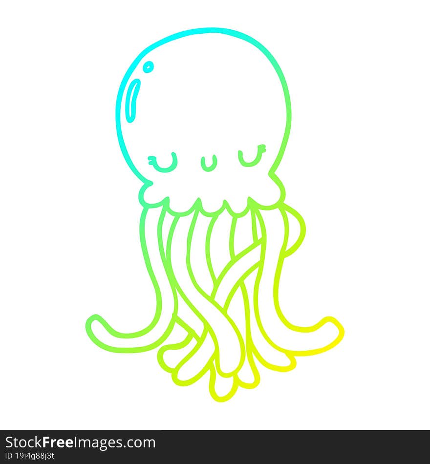 cold gradient line drawing cute cartoon jellyfish