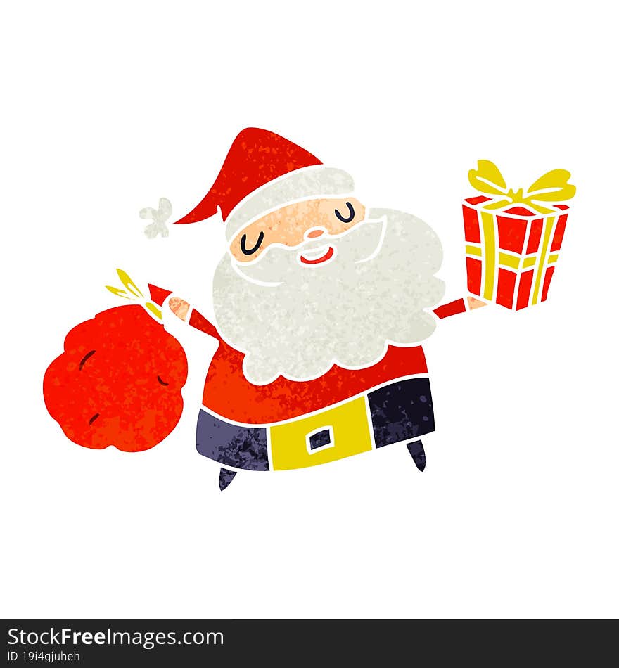 hand drawn christmas retro cartoon of kawaii santa