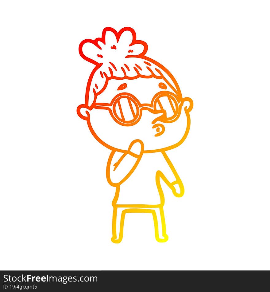 warm gradient line drawing cartoon woman wearing glasses