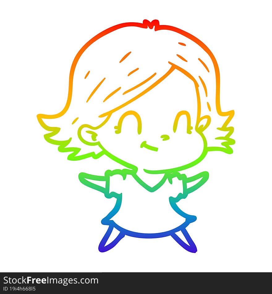 rainbow gradient line drawing cartoon friendly girl