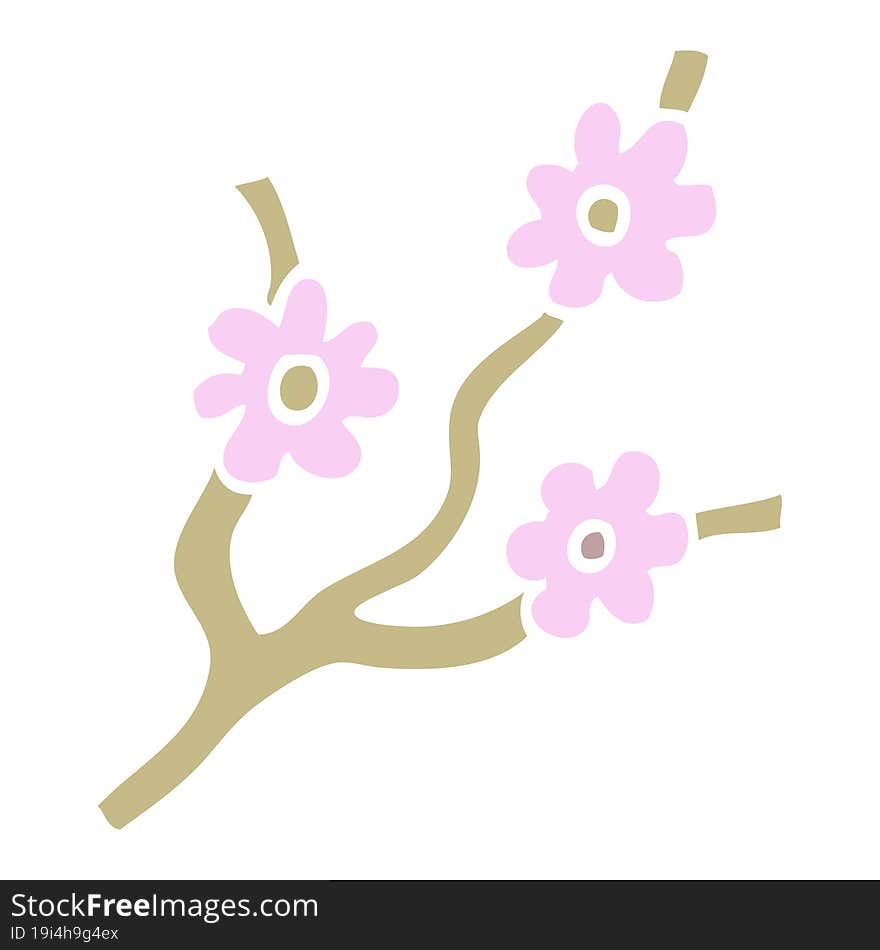 flat color illustration cartoon branches with flowers