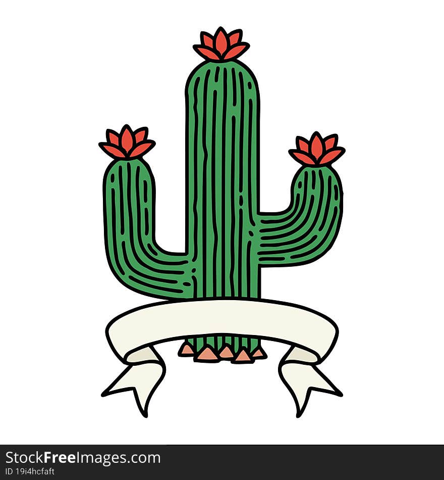 tattoo with banner of a cactus