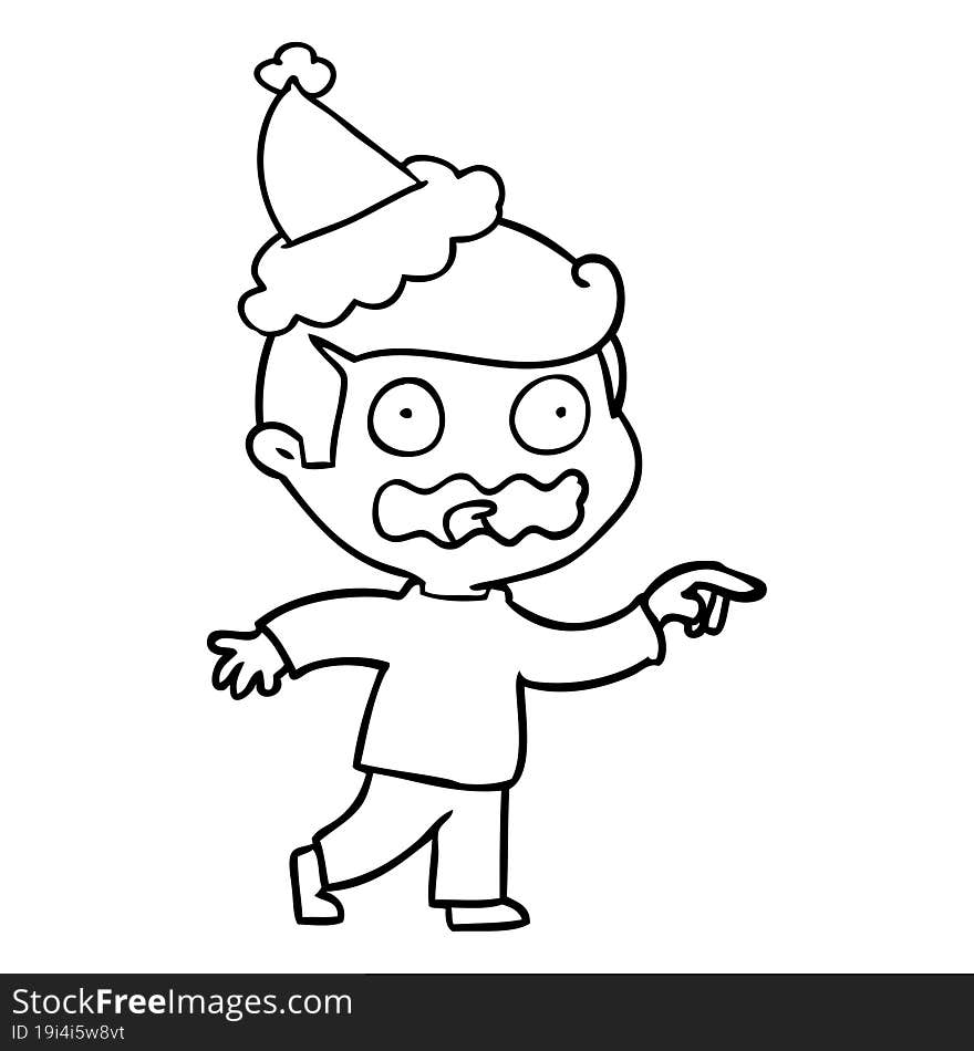 line drawing of a stressed out pointing wearing santa hat