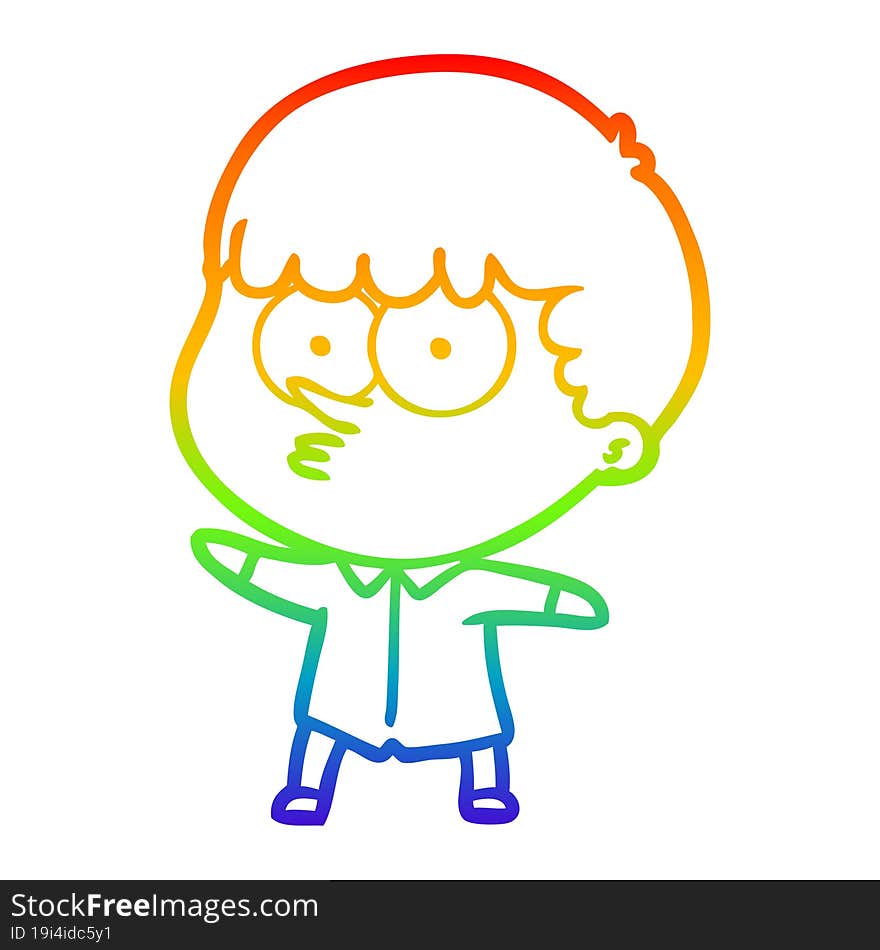 rainbow gradient line drawing of a cartoon curious boy