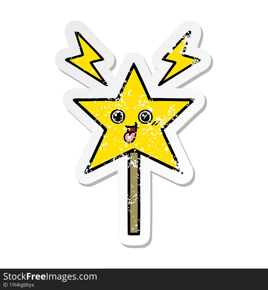 Distressed Sticker Of A Cute Cartoon Magic Wand