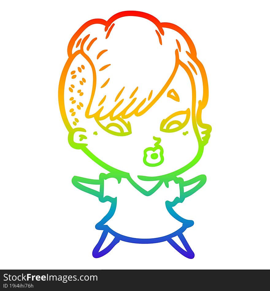 rainbow gradient line drawing of a cartoon surprised girl