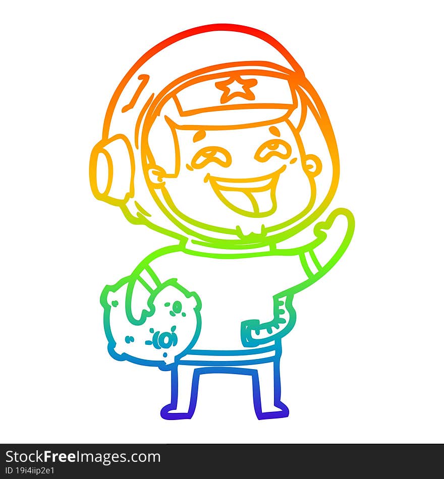 rainbow gradient line drawing of a cartoon laughing astronaut