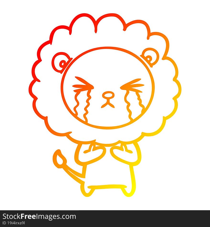 Warm Gradient Line Drawing Cartoon Crying Lion