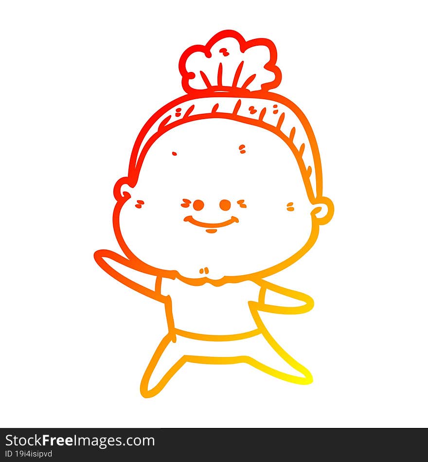 warm gradient line drawing cartoon happy old woman