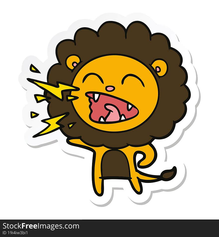 sticker of a cartoon roaring lion