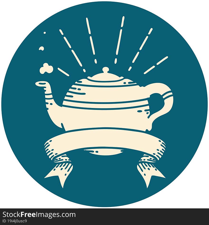 icon of tattoo style steaming teapot