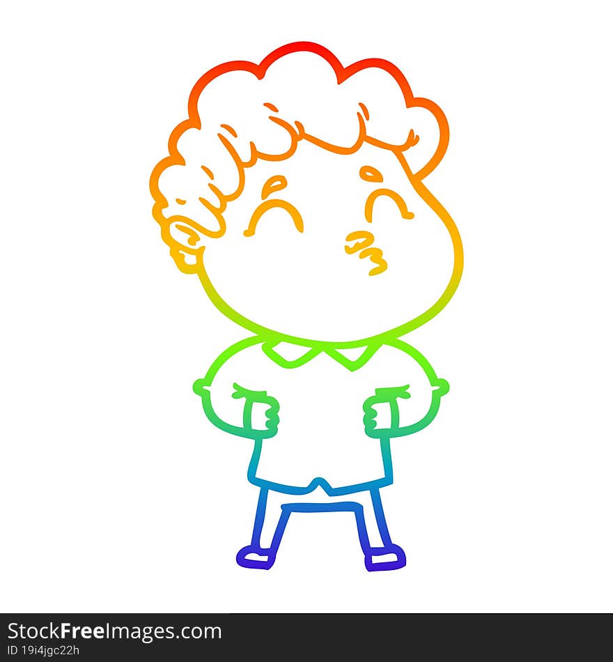 Rainbow Gradient Line Drawing Cartoon Man Pouting