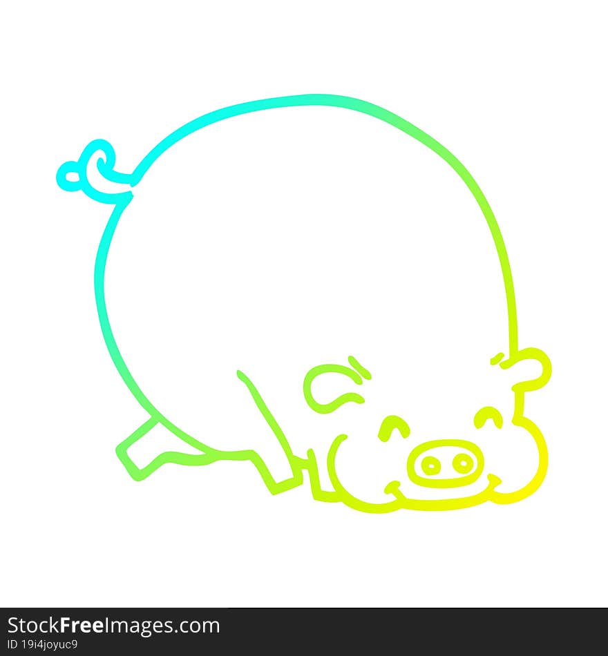 cold gradient line drawing cartoon fat pig