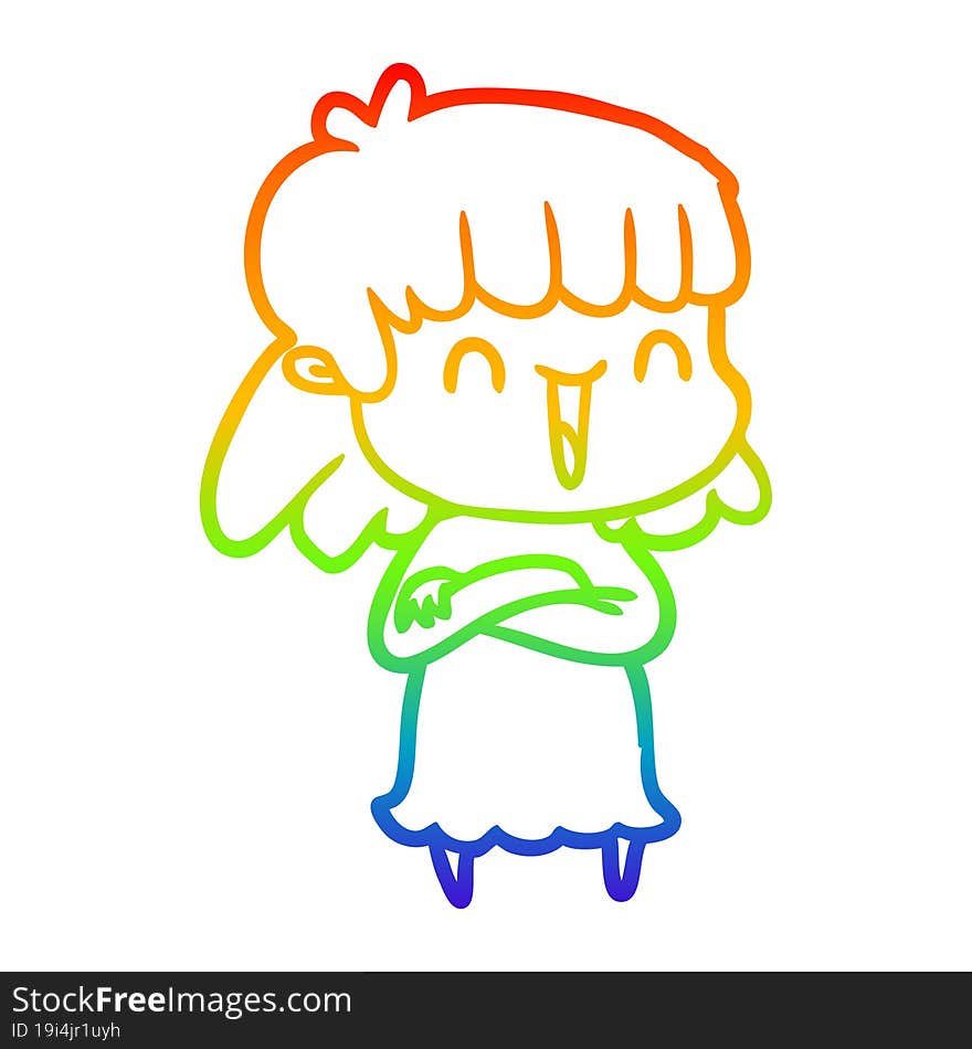 rainbow gradient line drawing of a cartoon woman