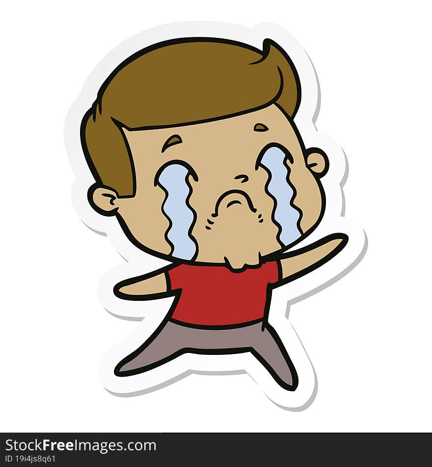 sticker of a cartoon man crying