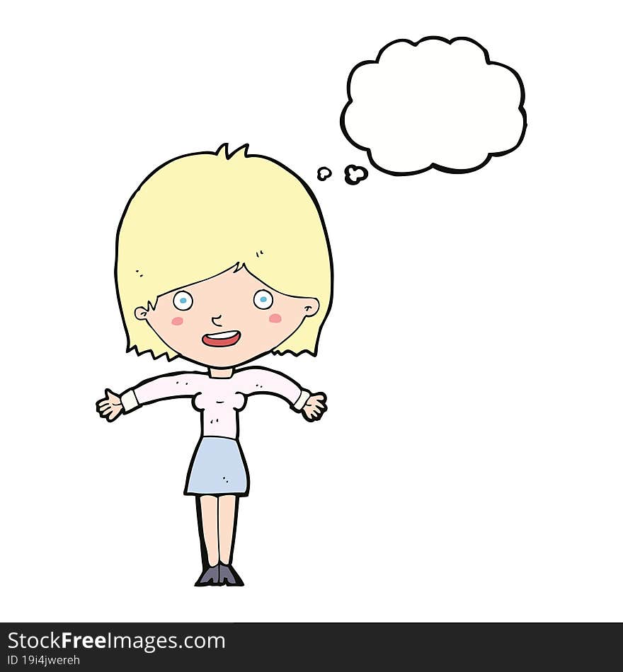 cartoon excited woman with thought bubble