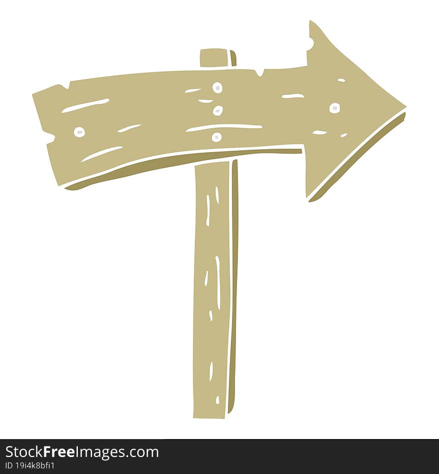 flat color illustration of a cartoon wooden direction arrow