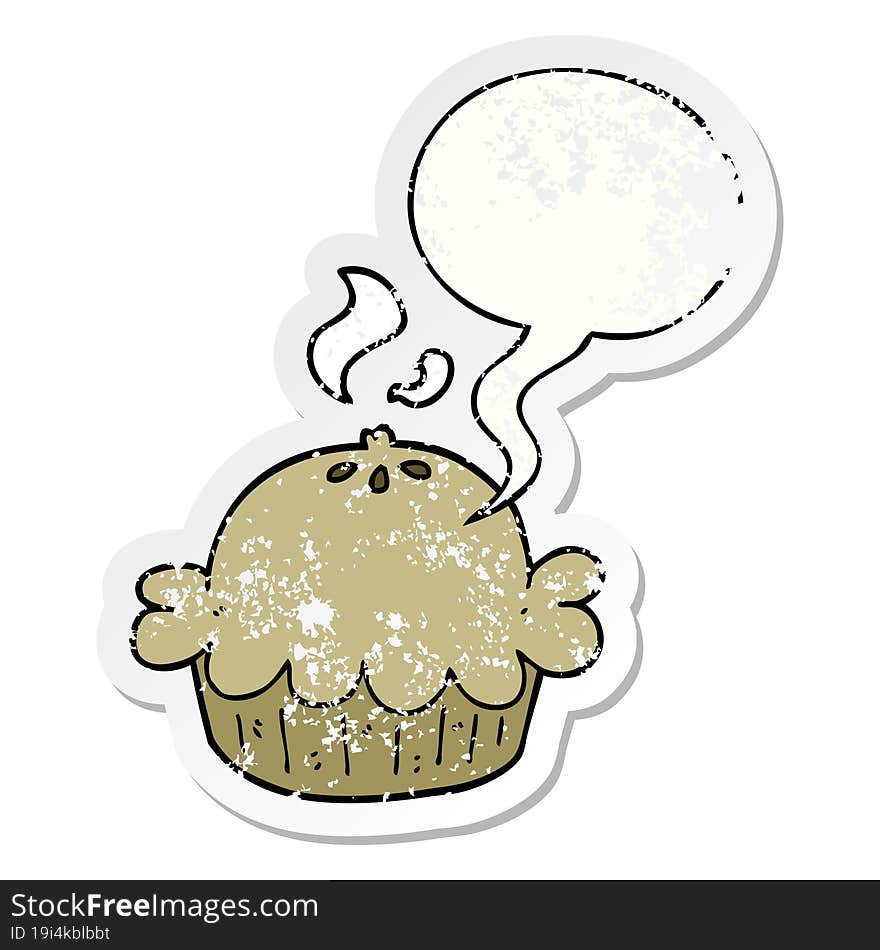 cartoon pie with speech bubble distressed distressed old sticker. cartoon pie with speech bubble distressed distressed old sticker