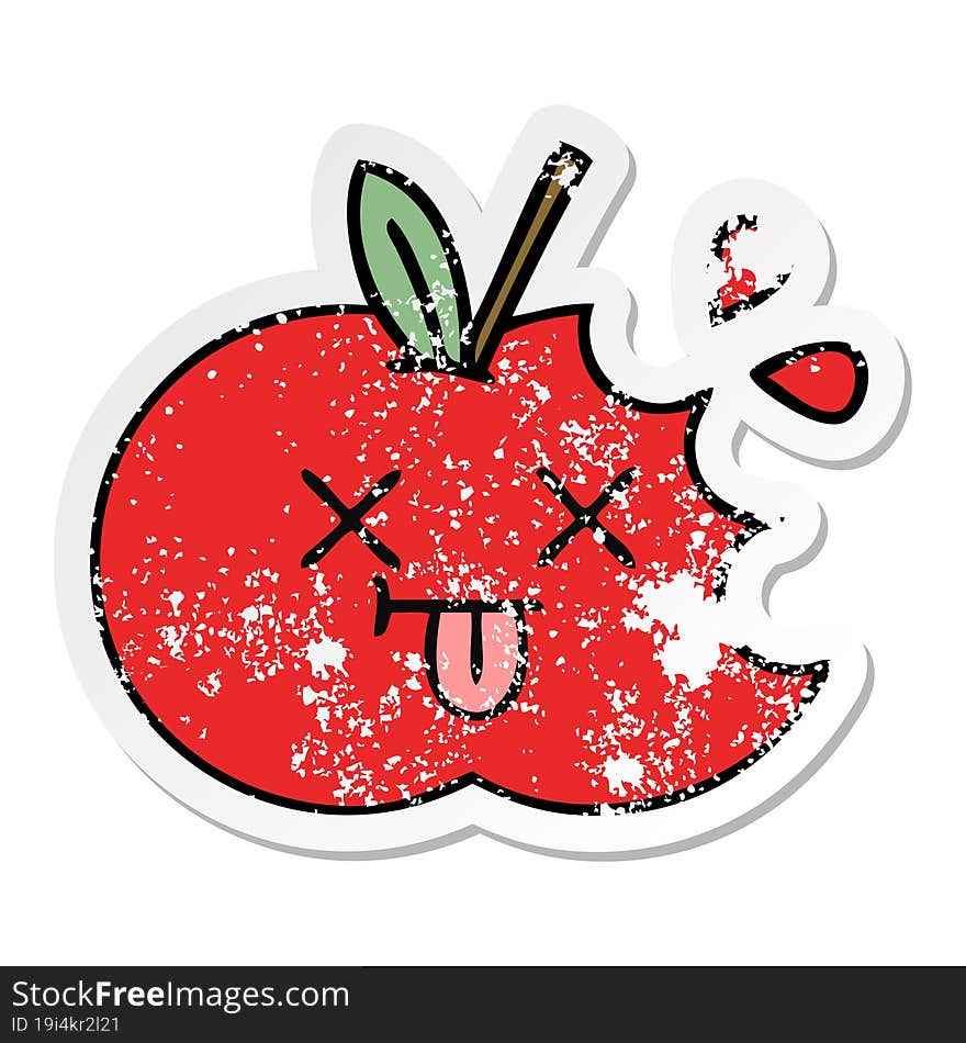 Distressed Sticker Of A Cute Cartoon Red Apple