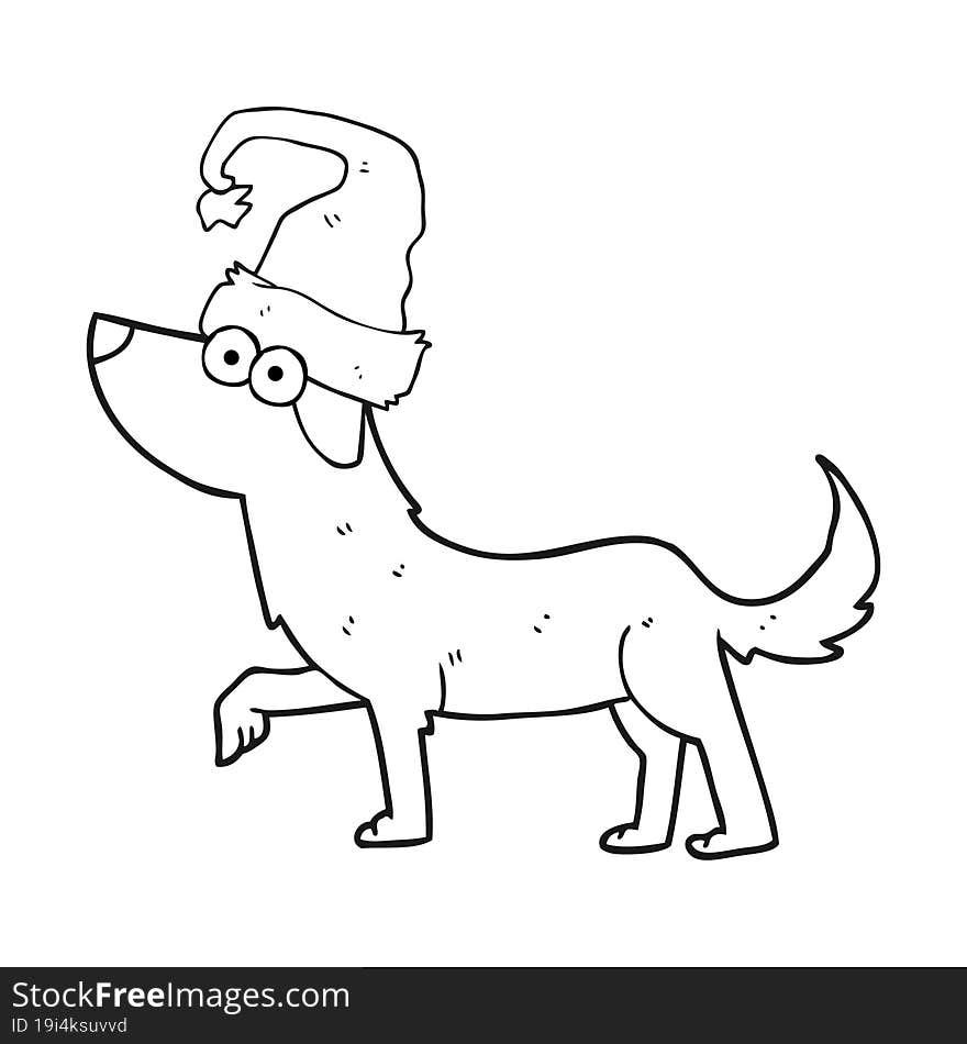 freehand drawn black and white cartoon dog