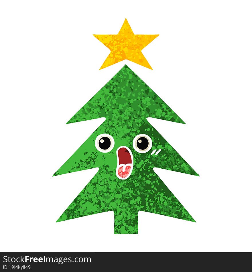 retro illustration style cartoon christmas tree