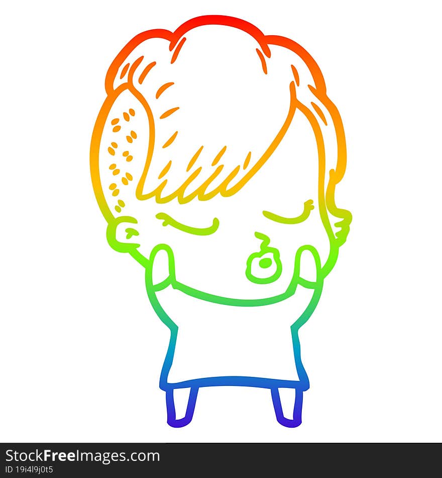 rainbow gradient line drawing of a cartoon pretty hipster girl