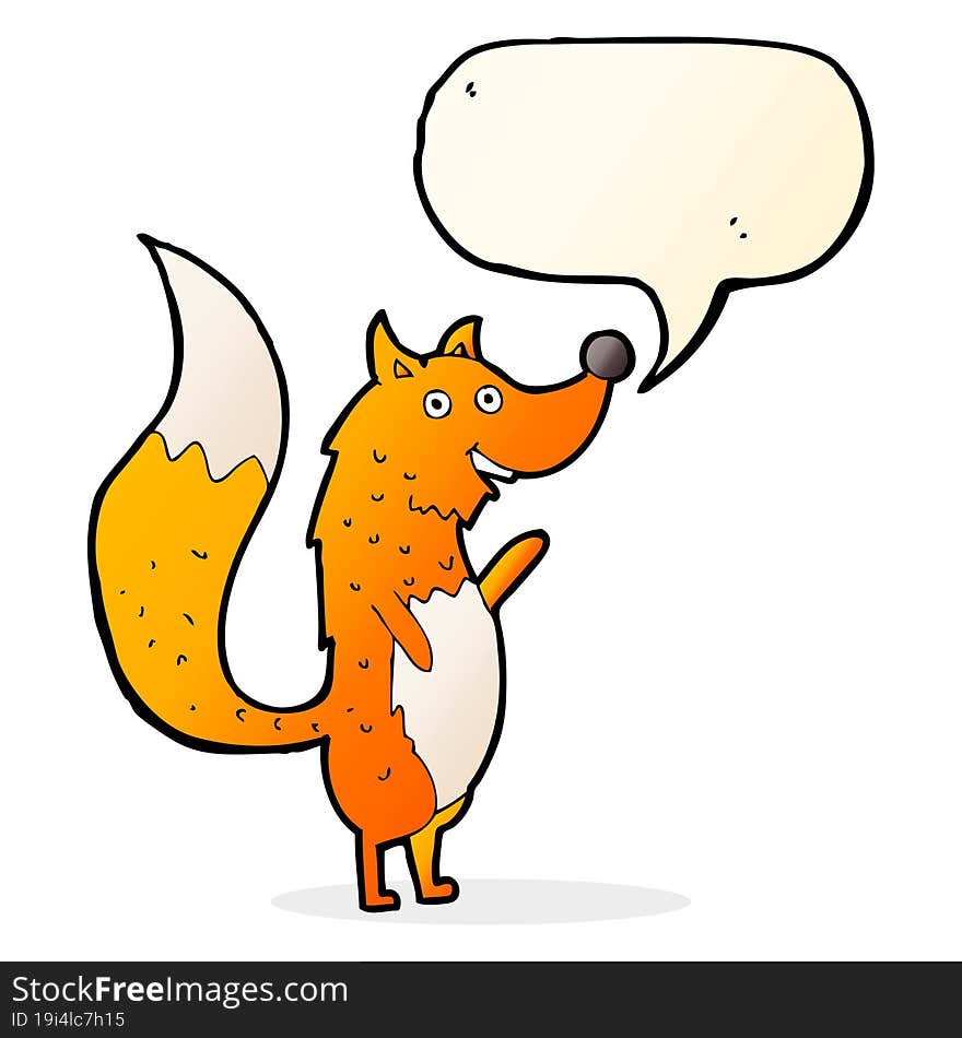 Cartoon Waving Fox With Speech Bubble