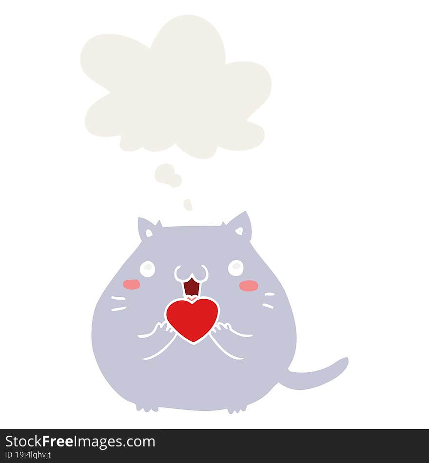 cute cartoon cat in love with thought bubble in retro style