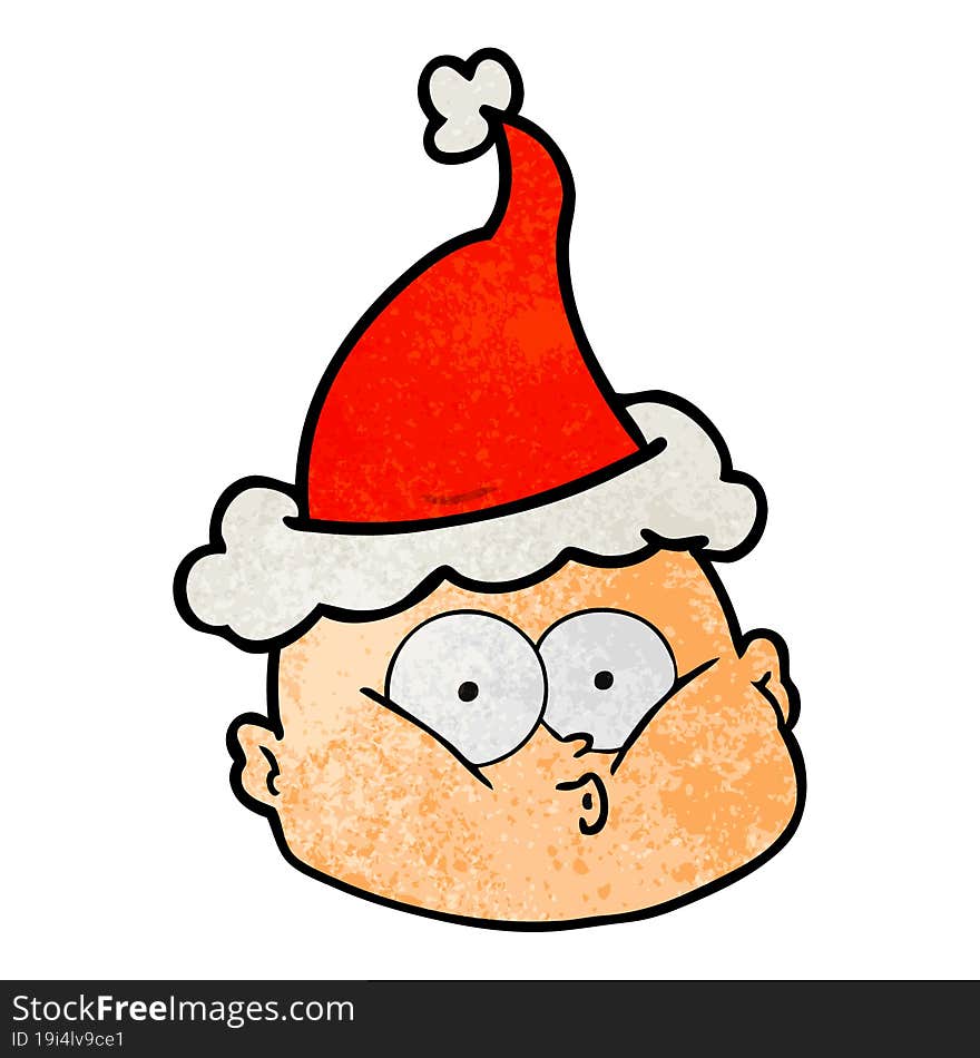 Textured Cartoon Of A Curious Bald Man Wearing Santa Hat