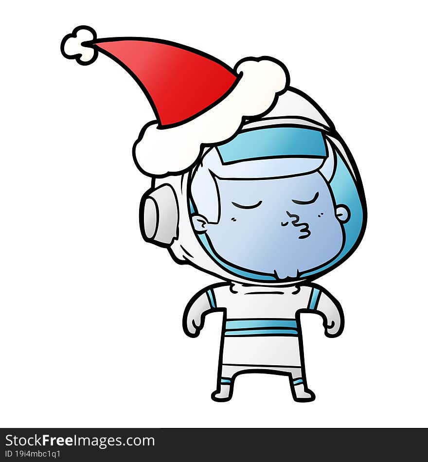 gradient cartoon of a confident astronaut wearing santa hat