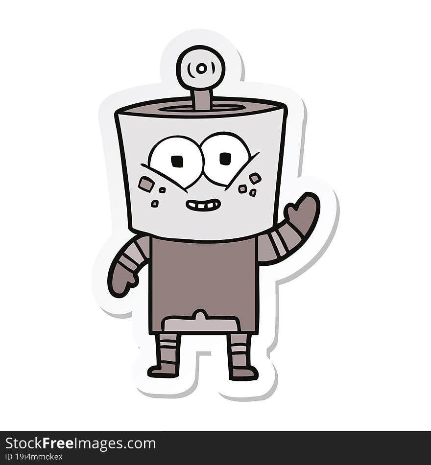 Sticker Of A Happy Cartoon Robot Waving Hello