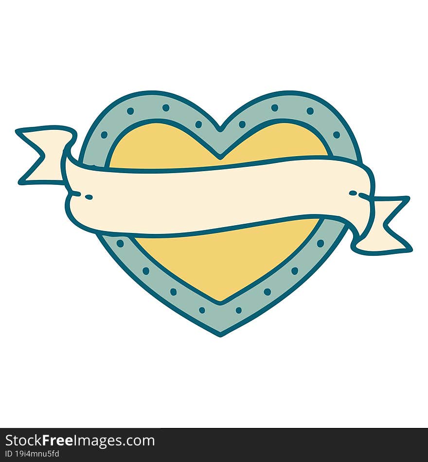 iconic tattoo style image of a heart and banner. iconic tattoo style image of a heart and banner