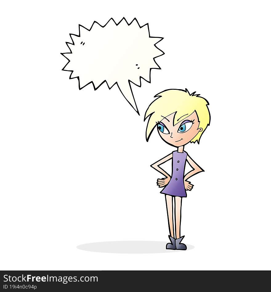 Cartoon Girl With Hands On Hips With Speech Bubble