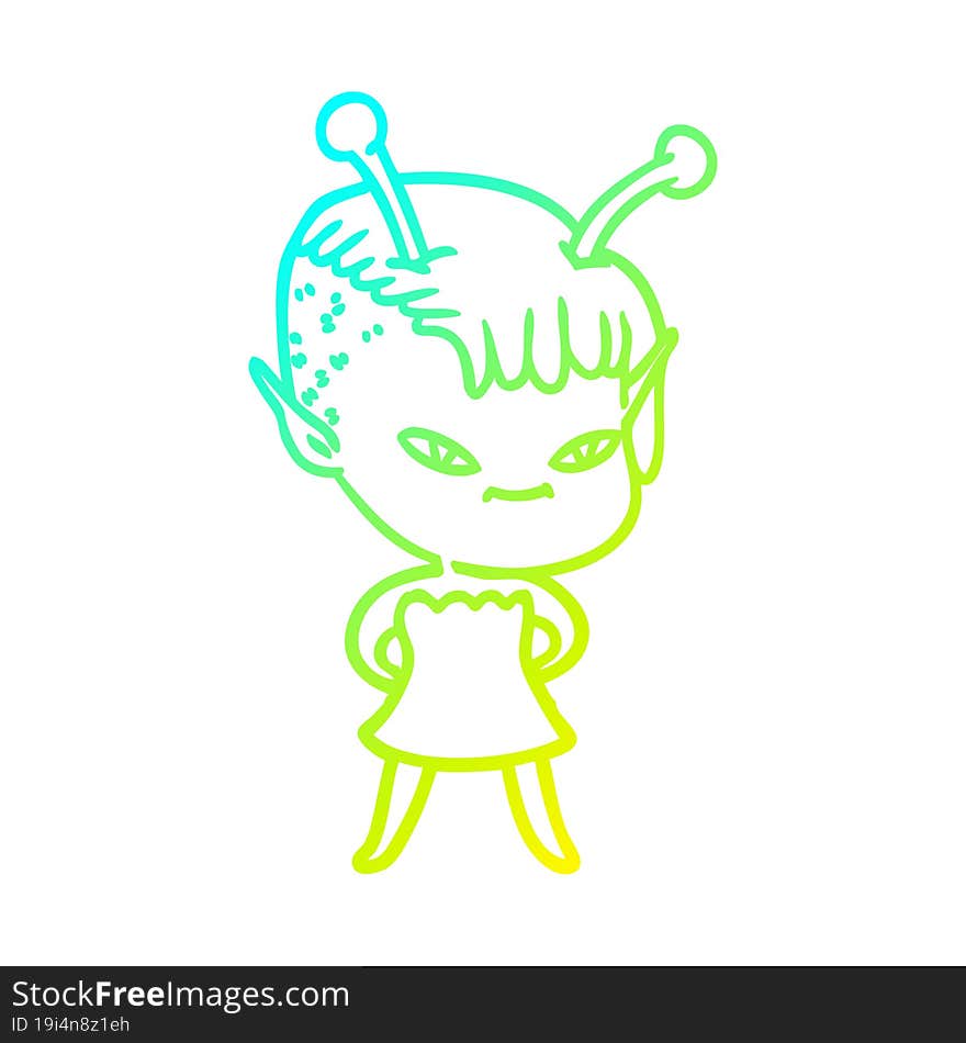 cold gradient line drawing cute cartoon alien girl