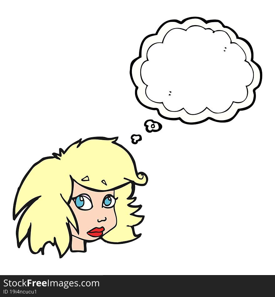 freehand drawn thought bubble cartoon female face